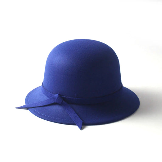 Blue bow bucket cap for women featuring a stylish ribbon detail for a trendy look