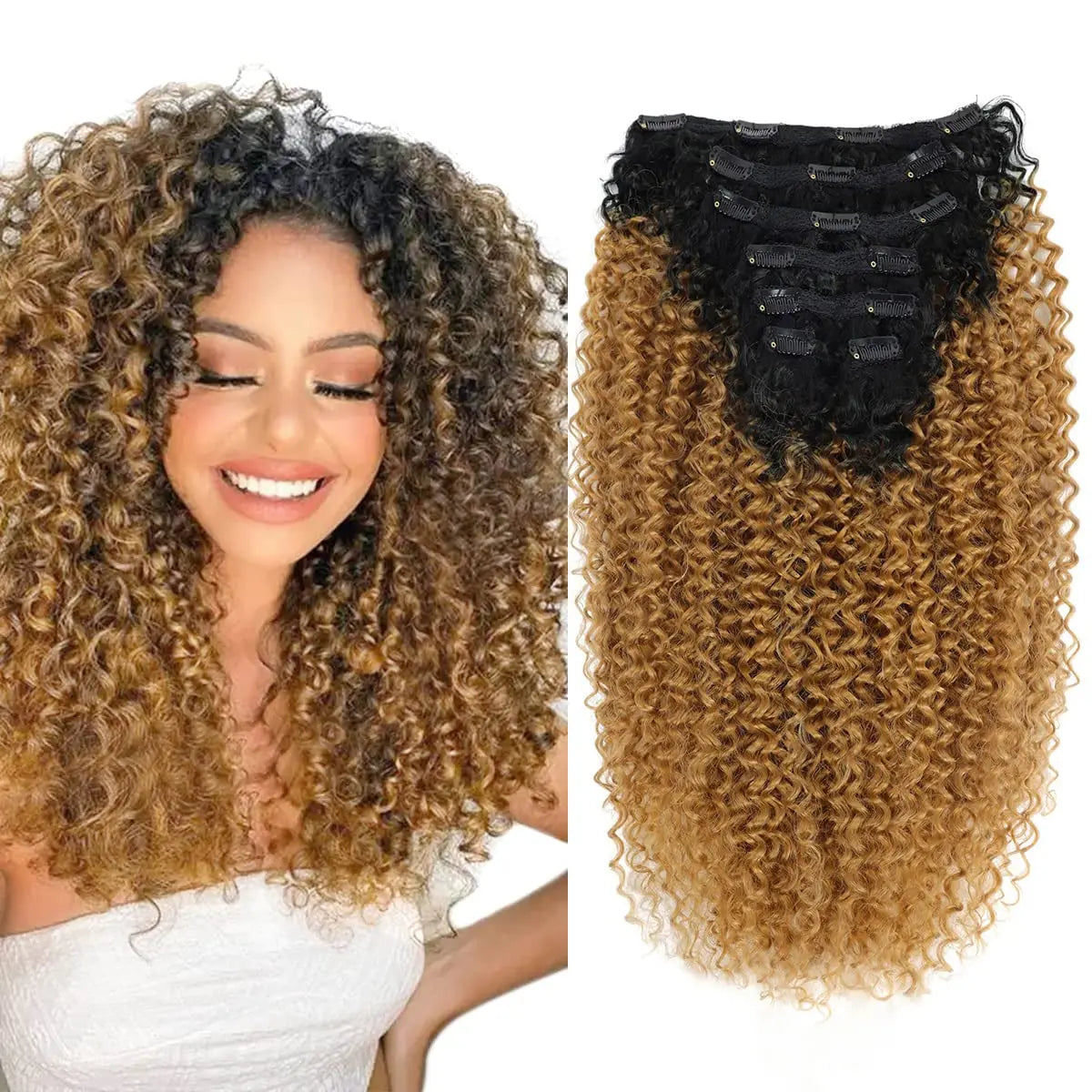 Synthetic Extensions Curly Hair Extensions Clip in 26Inch Kinky Curly Fake Hair Pieces For Women And daily wear Or Cosplay