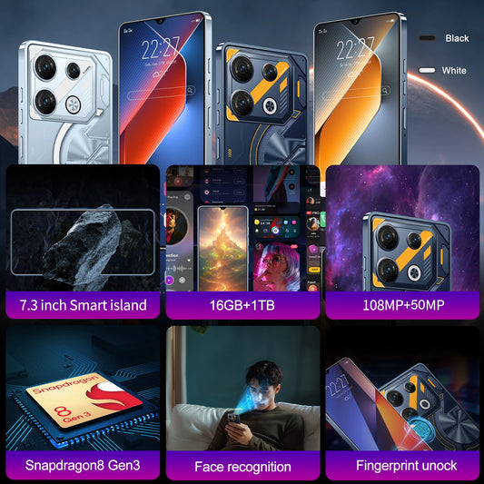 GT20 pro Original Smartphone 16 GB RAM 1 TB Storage 7.3-inch Full Screen 108 MP Camera Snapdragon 8 Gen3 Global 5G LTE Bands
