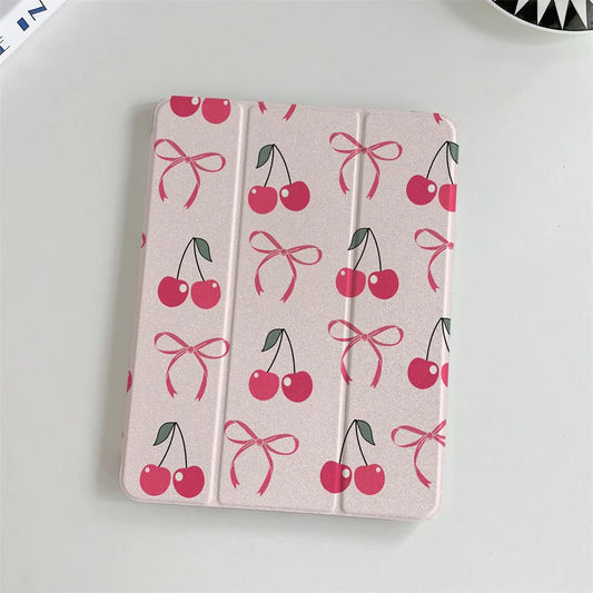 Cute Cherry Bow Tablet Case For iPad Pro 11 inch Air 2024 iPad Air 5/4 10.9 10 5/6/7/8 10.2 9.7 inch Air3 10.5 mini 6/5/4 Cover