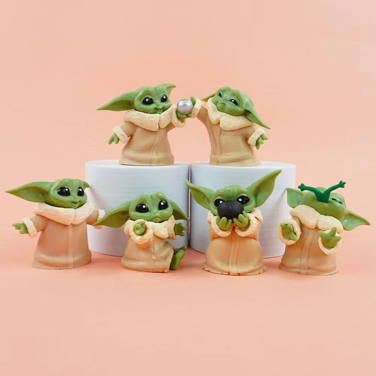 Hasbro 6pcs/set Star Wars Yoda Figures Childrens Toys Car Desktop Decoration Ornaments Anime Peripheral Collection Holiday Gift
