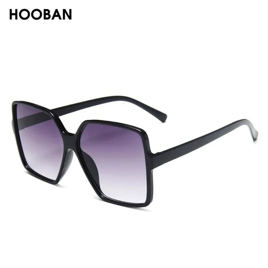 HOOBAN Fashion Oversized Women's Sunglasses Brand Designer Big Frame Ladies Sun Glasses Vintage Driving Leopard Eyeglasses UV400