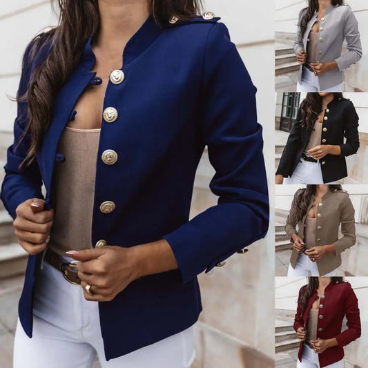 Suits Jacket Long Sleeve Office Lady Blazer Pure Color Slim-fitting Suits Coat