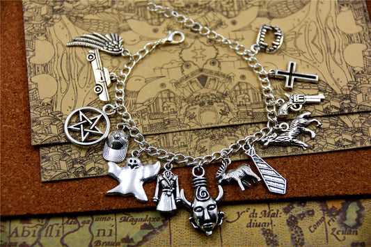 TV series inspired supernatural charm bracelet wing car star hat ghost coat wolf gun cross pendant bracelets