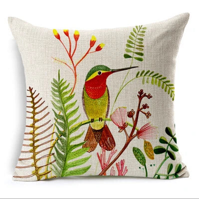 birds decorative pillow Nordic painting linen cushion 45x45 colorful birds almofadas para sofa