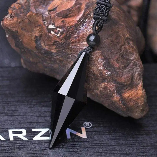 Black Obsidian Pyramid Pendant with Chain Men's Jewelry Women's Jewelry Jade Pendant