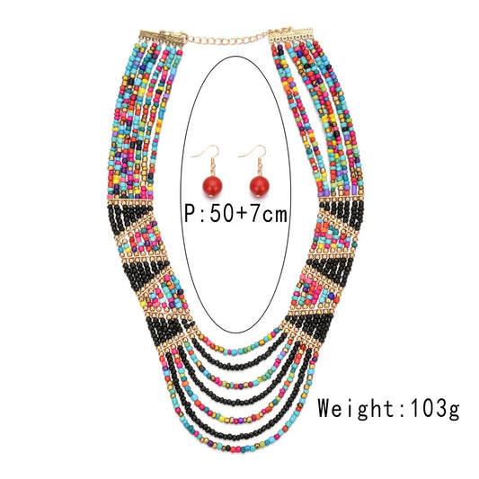 Hyperbole Women's Jewelry Sets Bohemia Multi Layer Handmade Beaded Chains Beads Necklace Hanging Earrings Women Sets for Gift