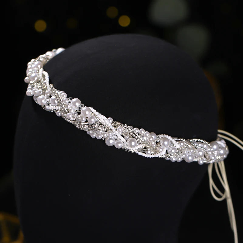 Pearl Hairband Bride Head Jewelry Wedding Accessories Pearl Tiara Headband on the Head Women's Jewelry