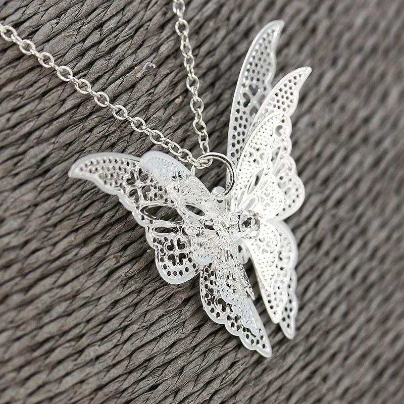 Wholesale New Fashion Women's Jewelry Butterfly Pendant & Necklace Chain Women Lovely Butterfly Pendant Chain Necklace Jewelry