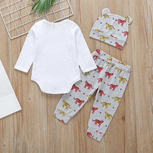Infant Baby Boy Clothing Set 2020 Fall Fashion Animal Tops Romper+Tiger Printed Pants+Hat 3PCS Newborn Baby Girl Clothing Sets