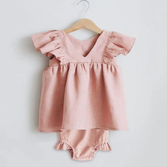 Newborn Girls Summer Clothes Linen Striped Baby Girl Dress For 0-3Y Toddler Girls Clothes Baby Birthday Party Dress