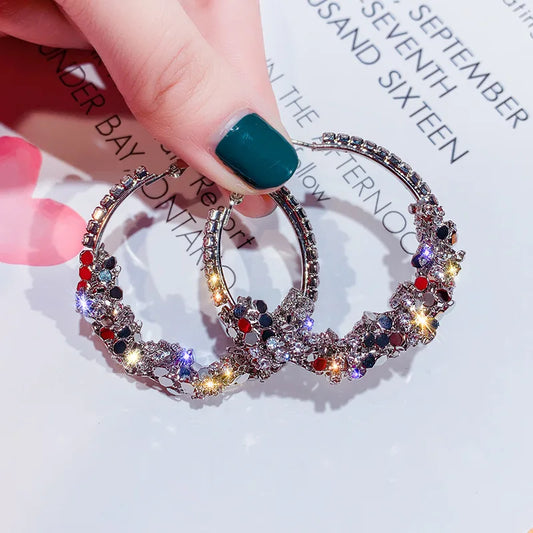 New 2023 French Exaggerated Rhinestone Big Gold Silver Earrings Fashion Personality Versatile Earrings Women'S Jewelry Wholesale