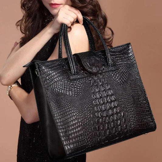 Fashion luxury Crocodile Pattern Women's real Leather Handbag Genuine Leather ladies Shoulder Bag OL bussiness laptop Bag