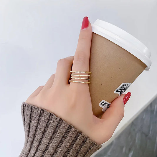 2021 Korean New Exquisite Multi-layer Geometric Ring Fashion Temperament Simple Opening Ring Women's Jewelry