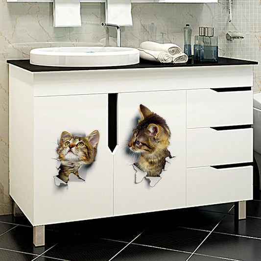 Cute Cute Cat 3D Cracked Wall Sticker Family Stickers Window Room Decorations Bathroom Home Decor