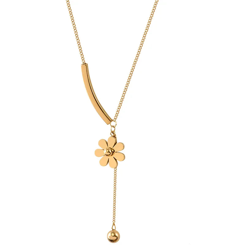 DIEYURO 316L Stainless Steel 2021 Hot Sale Beautiful Flower Hanging Chain Long Style Exquisite Clavicle Chain Necklace For Women