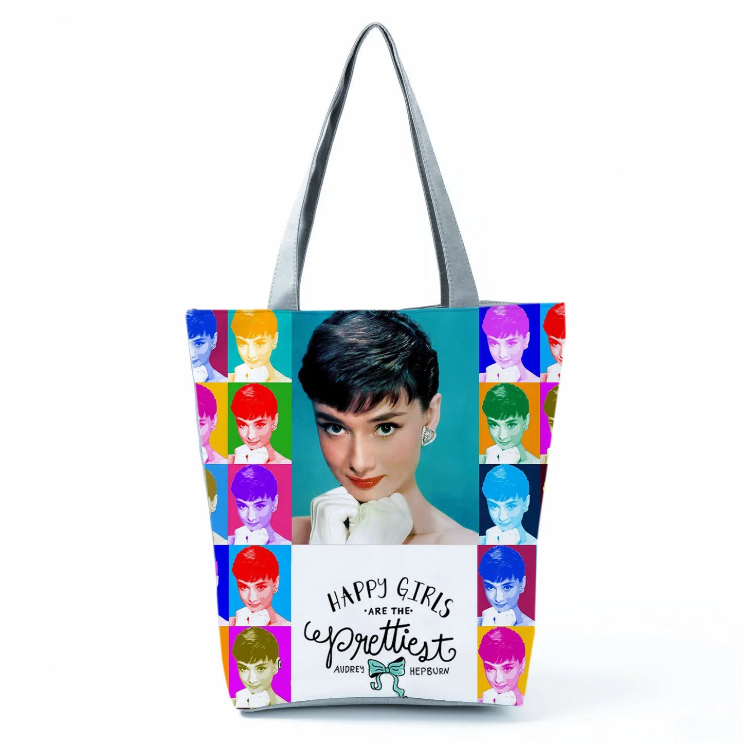 Audrey Hepburn Blowing Bubbles Printed Handbag Classic High Capacity Women Shoulder Bags Portable Eco Reusable Shopping Bags