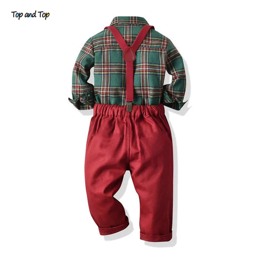 Toddler Boys Clothing Set Autumn Winter Children Suspender 2 PCS Suit Kids Christmas Outfits