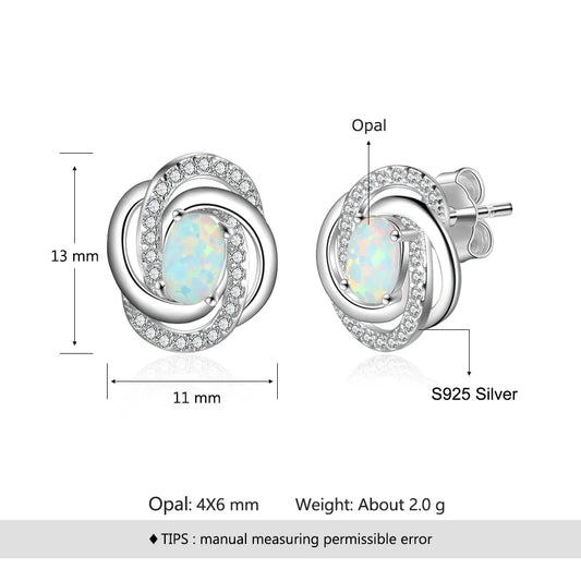 925 Sterling Silver Opal Earrings with Cubic Zirconia Twist Knot Stud Earrings for Women Silver 925 Jewelry Gift (Lam Hub Fong)