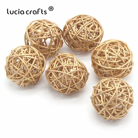 Lucia crafts 6pcs 3cm/5cm Gold Vintage Wicker Cane Ball Christmas Home Gardens Patio Ornament DIY Decoration Materials M0804