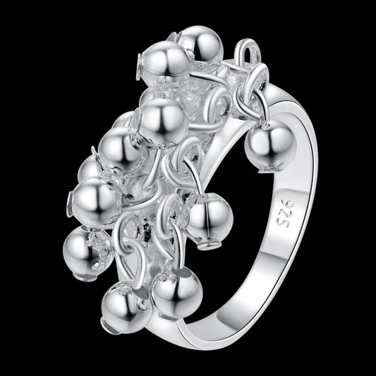 925 R016 Christmas gift wholesale jewelry bead silver color ring high quality fashion classic girl gift