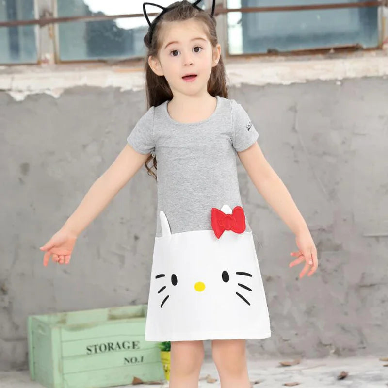 New Children Girl Cotton Clothing Cartoon Rabbit Cat Christmas Short Sleeve Dress Up Long Tees For 2-9 Year Kid Baby,J553,J568
