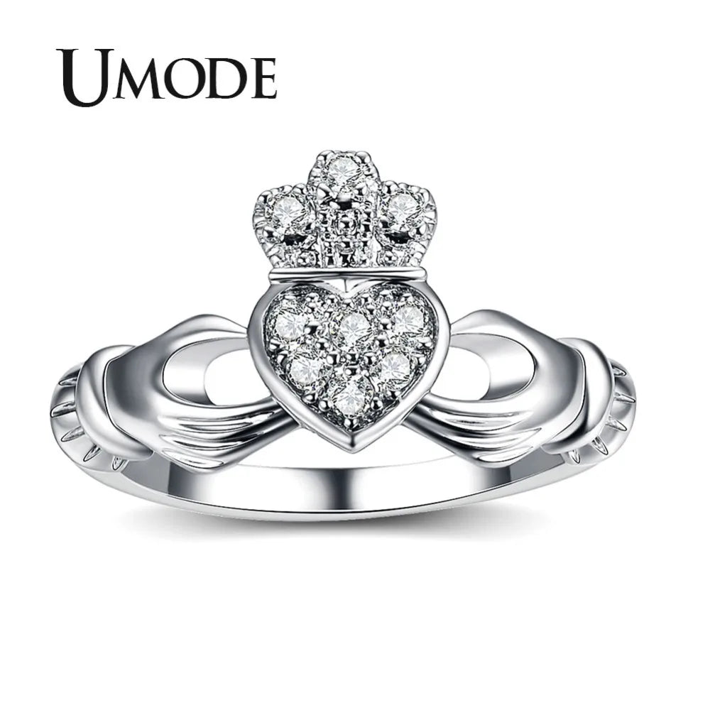 UMODE Love Heart Design Crown Hand Heart Clah-Duh Claddagh Rings For Women Christmas Gift Anel Fashion Bague UR0127