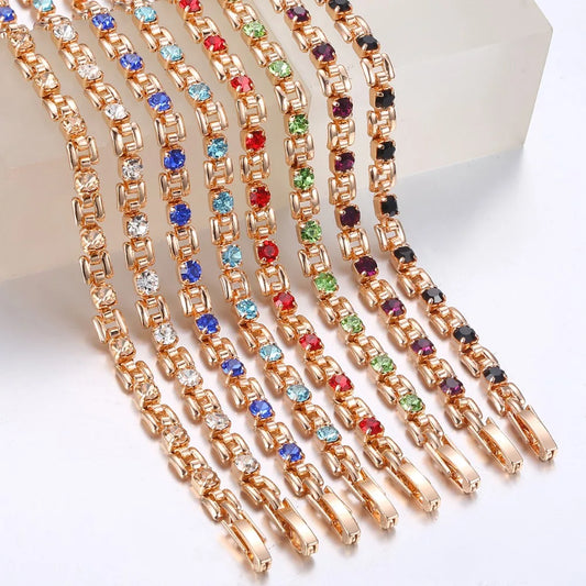 6 Color Cubic Zircon Bracelets For Women 585 Rose Gold Color Link Wristband Women's Jewelry Girlfriend Wife Gifts 20.6cm GBM101