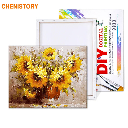 CHENISTORY Frameless Sunflowers DIY Painting By Numbers Hand Painted On Canvas Modern Wall Art Picture For Home Decor 40x50cm