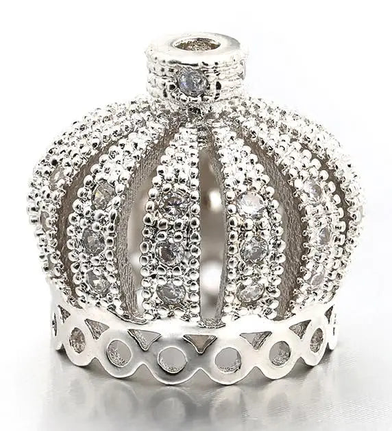 14*13mm Best Quality Handmade Brass Cubic Zirconia Crown Tassel Caps Charms for Diy Jewelry Findings, Hole: 1.3mm, Model:VM9