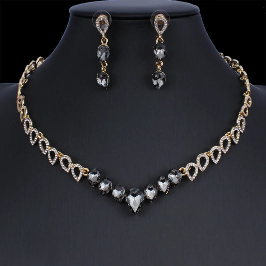 jiayijiaduo Crystal wedding jewelry set charm women's dress accessories small necklace earrings classic gift Gold color 2019 new