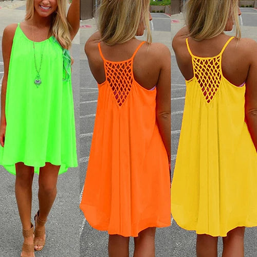 2016 Summer Fshion 2016 Hot New Sexy Women's Summer Casual Sleeveless Strap Backless Beach Dress for Evening Party