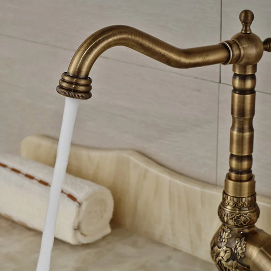 Home Decoration Bathroom Sink Mixer Faucet Crane Single Handle Water Tap Brass Antique Faucet Hot and Cold Water