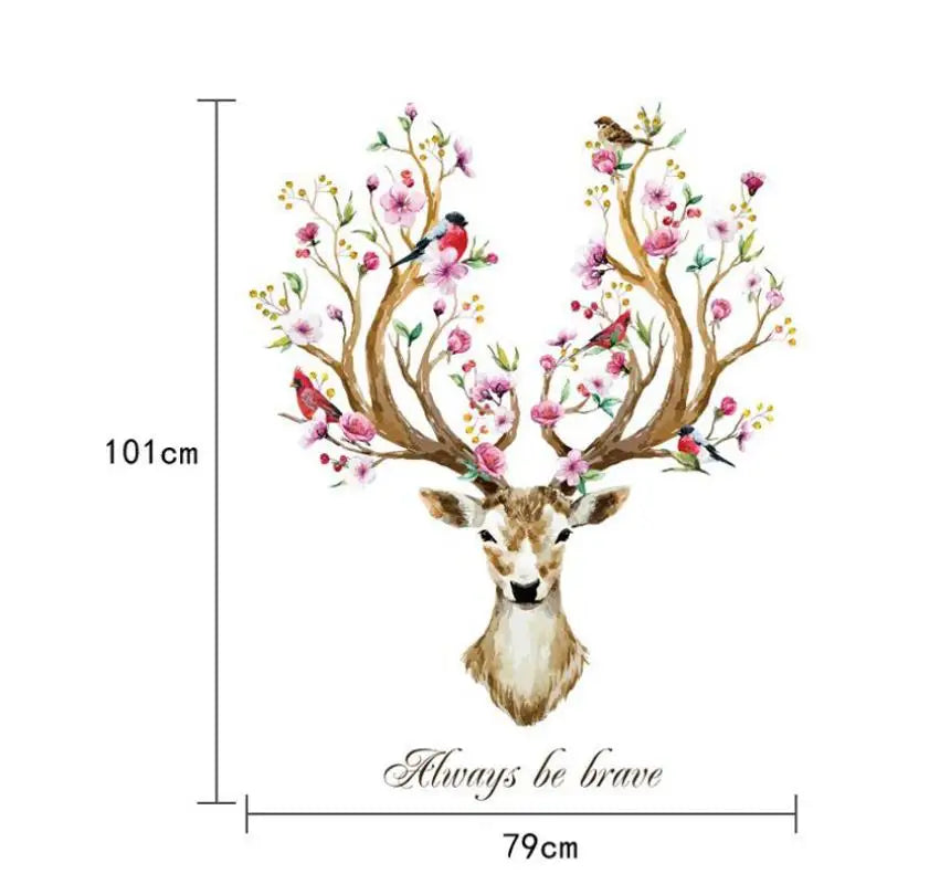 DIY Sika Deer Head Flowers Wall stickers For Living Room Art Vinyl Wall Decals For Home Decor adesivo de parede