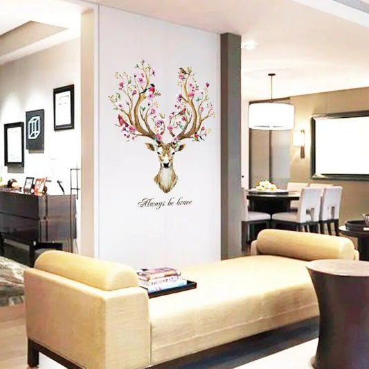 DIY Sika Deer Head Flowers Wall stickers For Living Room Art Vinyl Wall Decals For Home Decor adesivo de parede