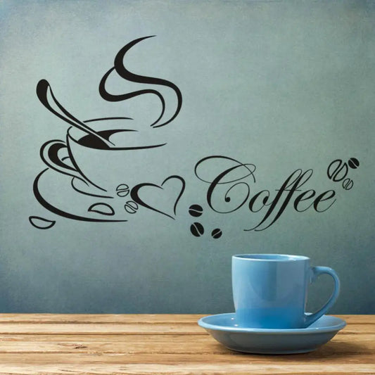 Coffee cup with heart vinyl quote Restaurant Kitchen removable wall Stickers DIY home decor wall art MURAL Drop Shipping