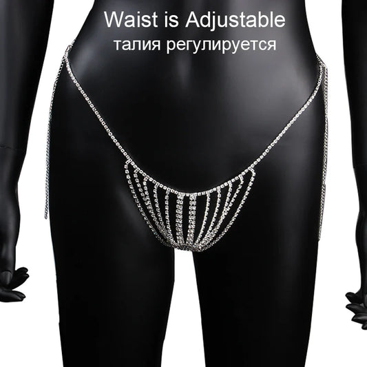 Sexy Chain Body Jewellery Simple Waist Round Cute Valentines Day Rhinestone Underwear Belly Chain Crystal Thong For Women