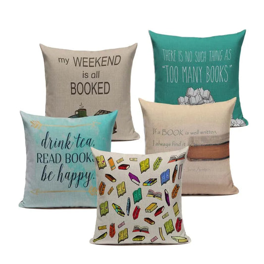 Cat Happy Reading More Book Cushion Cover Customized Linen Pillowcase Home Sofa Decorative Custom Letter Throw Decor Cojines