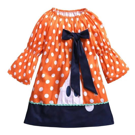 2018Baby Girl Halloween Dress Long sleeves Polka Dot Pumpkin Print Patchwork Princess Girls Holiday Party Costume 1-6Y