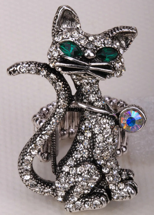 Cat stretch ring halloween bling jewelry gifts for women girls kids animal charm