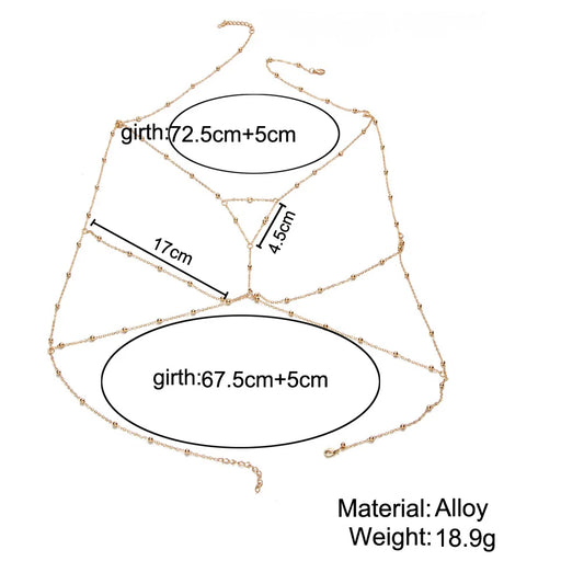 DIEZI Vintage Boho Summmer Gold Silver color Body Chain Jewelry women Multilayer Sexy Beach Bikini Harness Chain Necklace Women