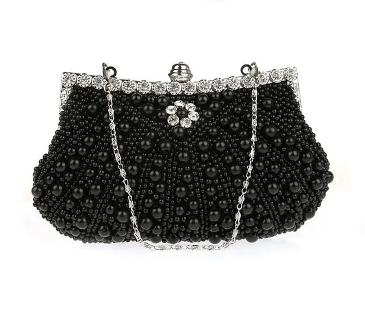 DAIWEI Women Evening Clutch Bag Ladies Wedding Bridal Handbag Pearl Beaded Diamond Day Cluthes Crystal Purse Party Wedding Beige