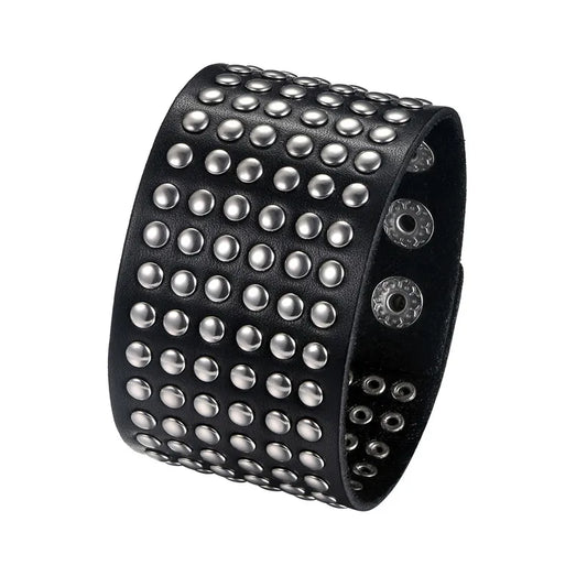 BONISKISS 2020 Fashion Stud Spikes Rivet Adjustable Leather Wristband Bangle Cuff Bracelet Wide Cuff Punk style Cool Men Jewelry