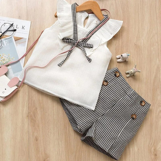 2023 Blast Fashion Girl Clothing Sleeveless O-Neck Polka Bow Shorts Girl Children Summer Clothes Baby Girl Clothes 2 Piece Sets