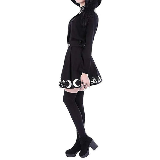 Goth Skirts Women 2022 Gothic Punk Pleated Mini Skirt Rock Girls Witchcraft Moon Magic Spell Symbols Skirt jupe юбка
