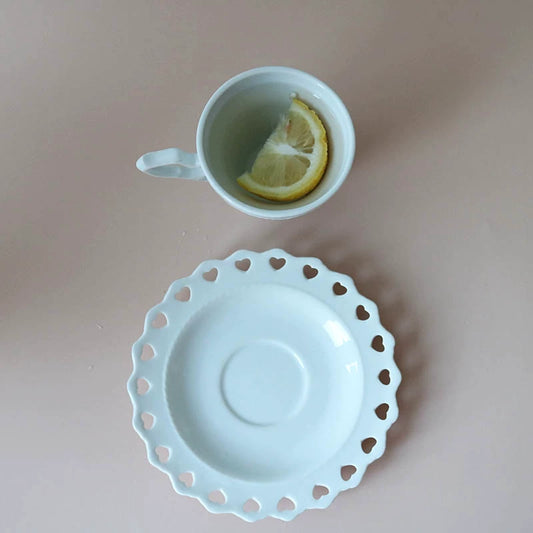 Classical European Heart-Shaped Hollow Retro Tall Feet White Coffee / Tea Cup Set