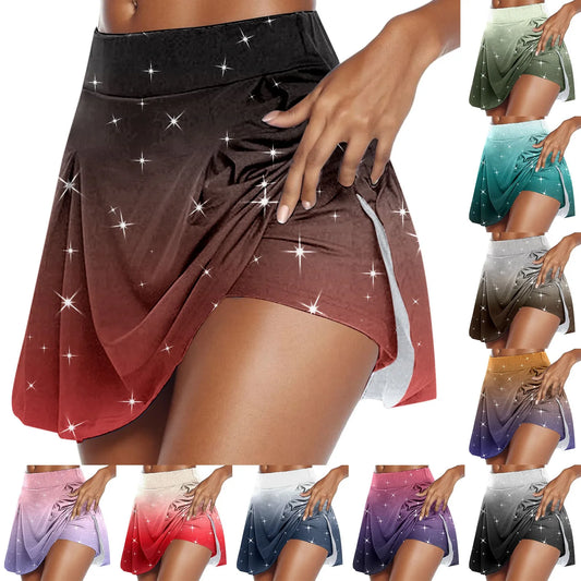 Women's Casual Tennis Skirt Printing Anti Permeability Sports Skirt High Waist Yoga Active Shorts Skirt Double Layers Bottoms