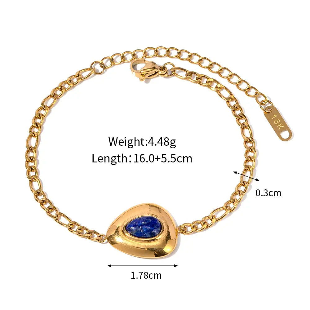 Waterproof Lapis Lazuli Triangle Oval Pendant Bracelet Stainless Steel 18K Gold Plated Ladies Jewelry Gift 2023 NEW