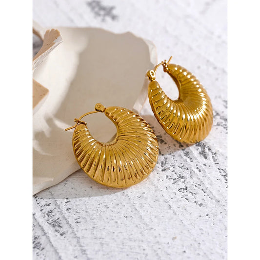 Yhpup 30mm Round Metal Hollow Chunky Hoop Earrings for Women Gold Color Stainless Steel Statement Fashion Jewelry Waterproof