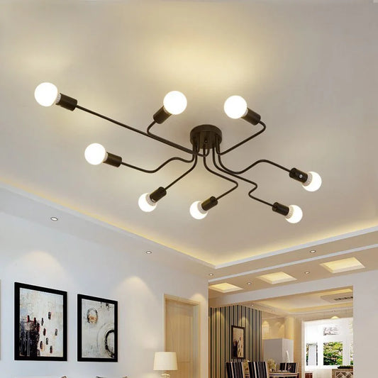 4/6/8 Heads Multiple Rod Wrought Iron Ceiling Light Retro Industrial Loft Nordic Dome Lamp for Home Decor Dinning Cafe Bar
